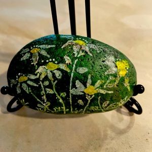 Hand painted custom and original design rock with stand.